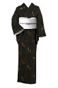 【本場久米島紬】 特選草木泥染め手織り紬 ≪御仕立て上がり・中古美品≫ 「二玉御絵図間道紋」 深みある泥染めの彩り 流行り廃りなく末永く 身丈158.5 裄64