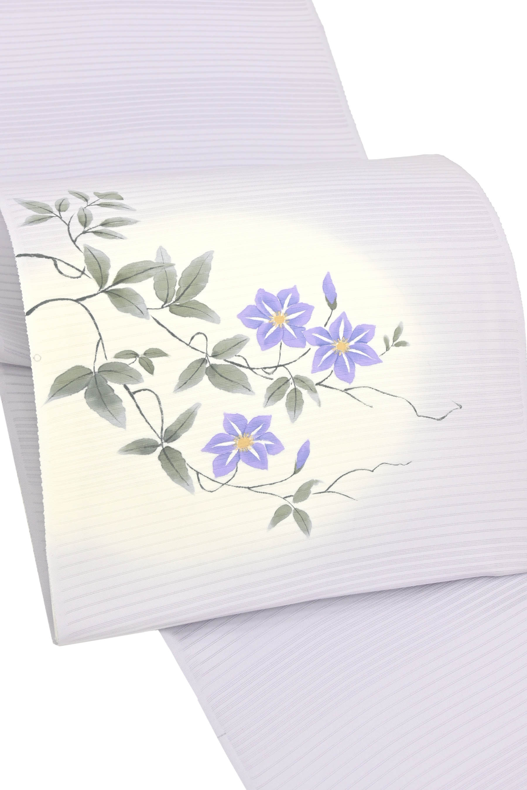 【夏物】 【有名工芸染匠】 特選手描京友禅九寸名古屋帯 ＜五泉ブランド・特選変り絽地＞ 「鉄線」 夏のハイクラス京友禅！