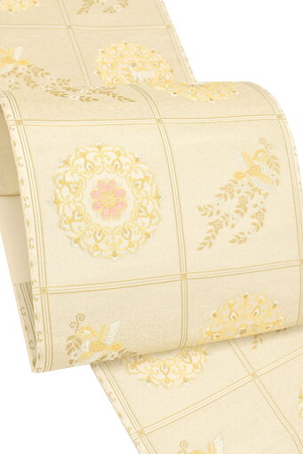 【お得なエブリデイロープライス】正絹袋帯≪御仕立て上がり・中古美品≫「市松花喰鳥」気品ある帯姿! 【お得なエブリデイロープライス】正絹袋帯≪御仕立て上がり・中古美品≫「市松花喰鳥」気品ある帯姿!