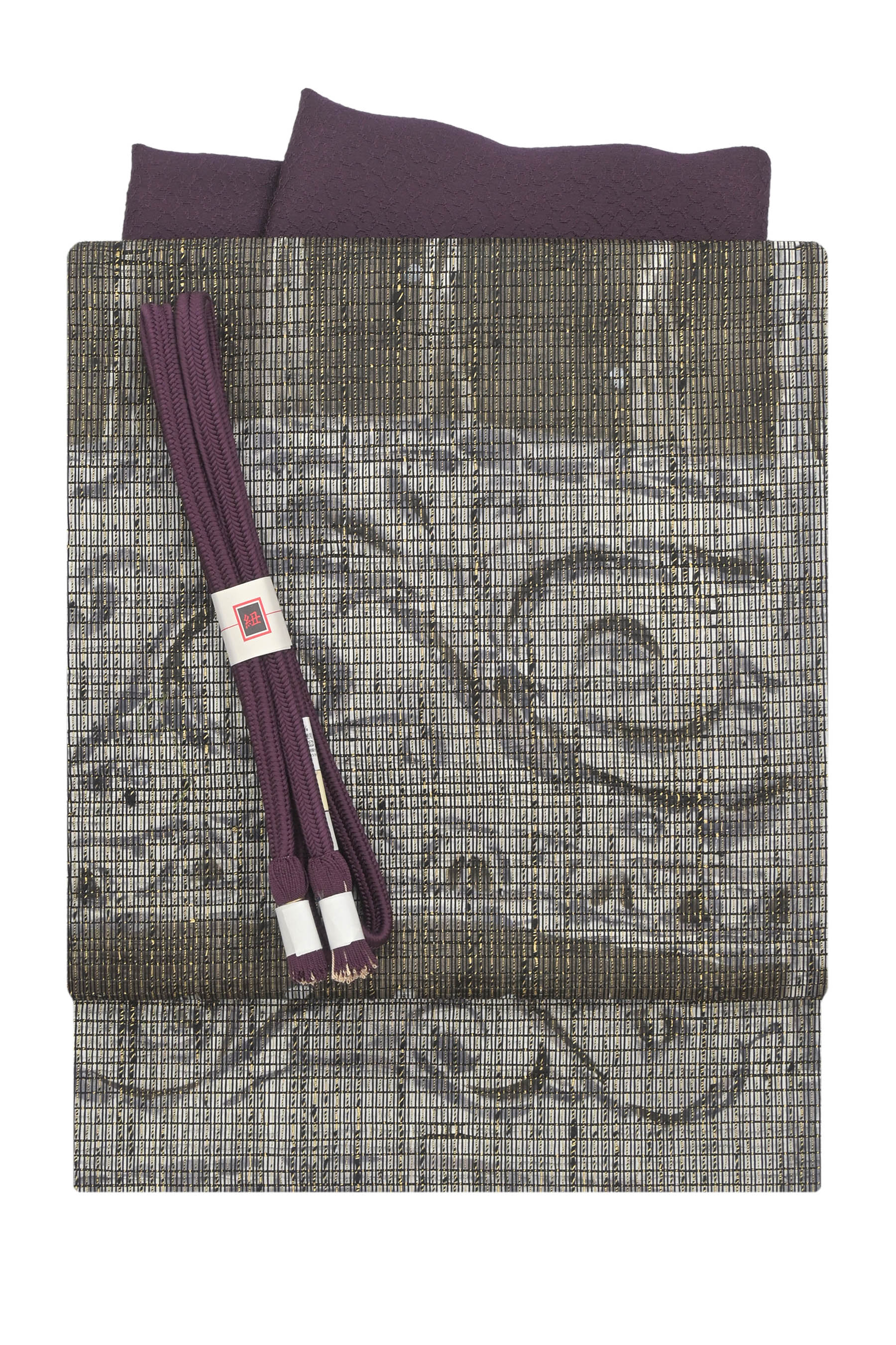 【大蔵ざらえ】 “帯＋帯締め・帯揚げ3点コーデ！”【都（みやこ）】 特選西陣手織り紙布織袋帯 箆引きくし織 冠組帯締め＆草木染め帯揚げセット ≪御仕立て上がり・中古美品≫ まとめてお得なコーデセット！