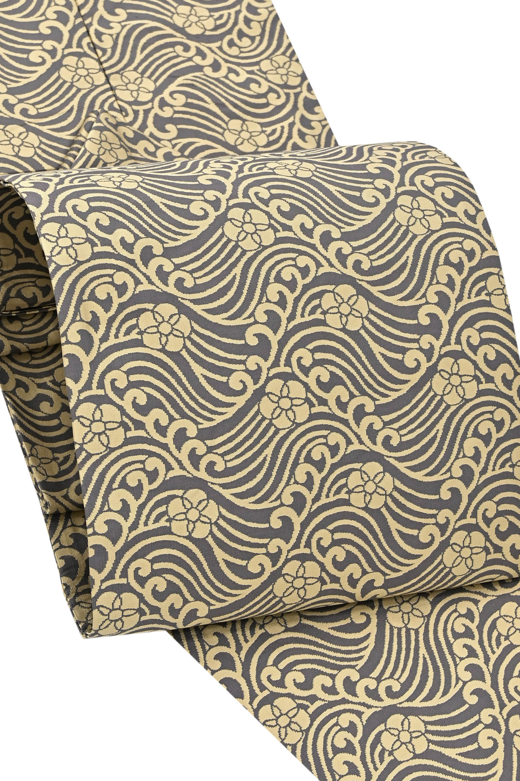 【お得なエブリデイロープライス】【お仕立て上がり・中古美品】正絹全通九寸名古屋帯「梅波紋」シンプルながらに個性的な一条！