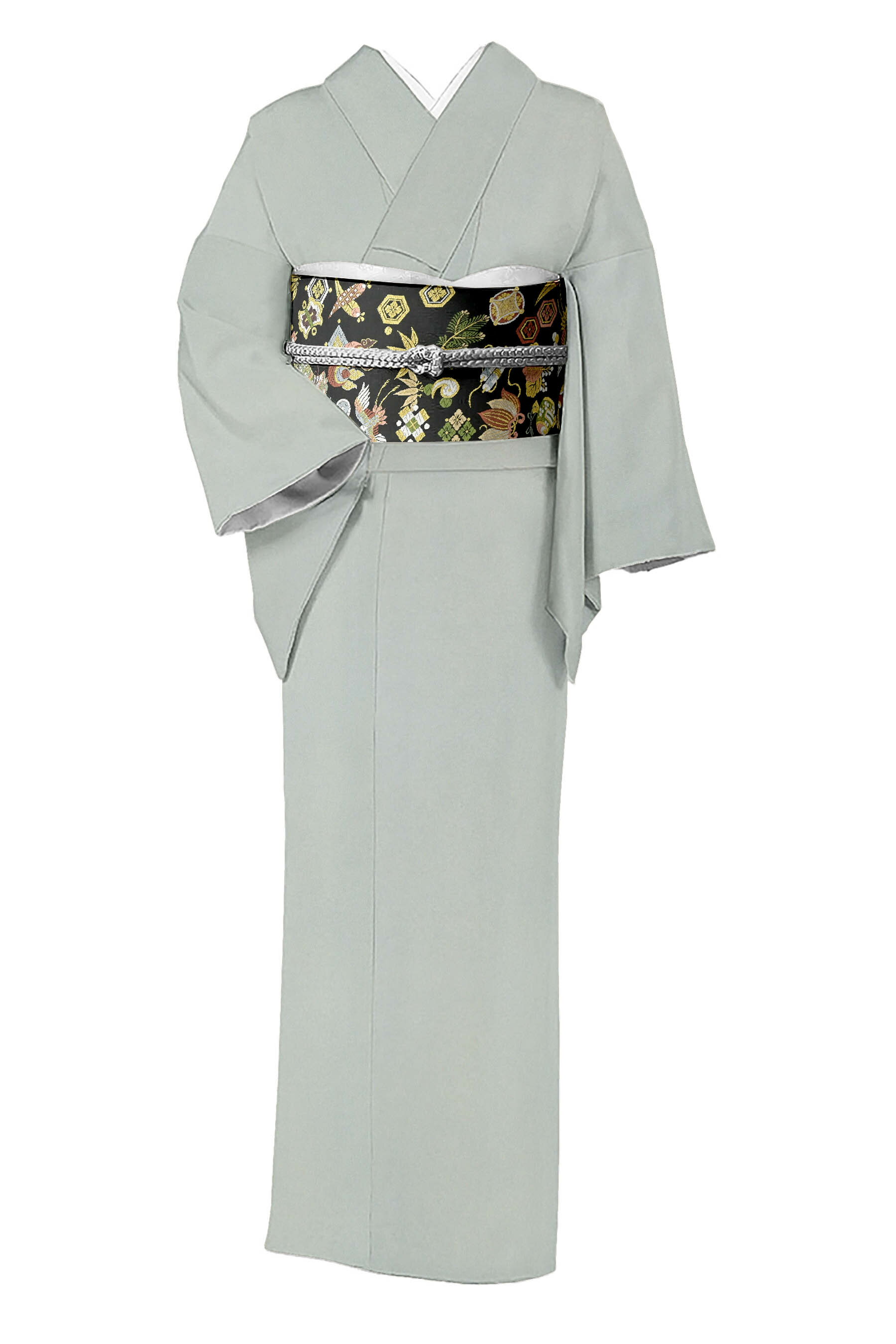 【仕立てサービス】【着物＋帯2点セット】 【東レシルック】ちりめん色無地着尺 【山下織物】 正絹西陣織袋帯