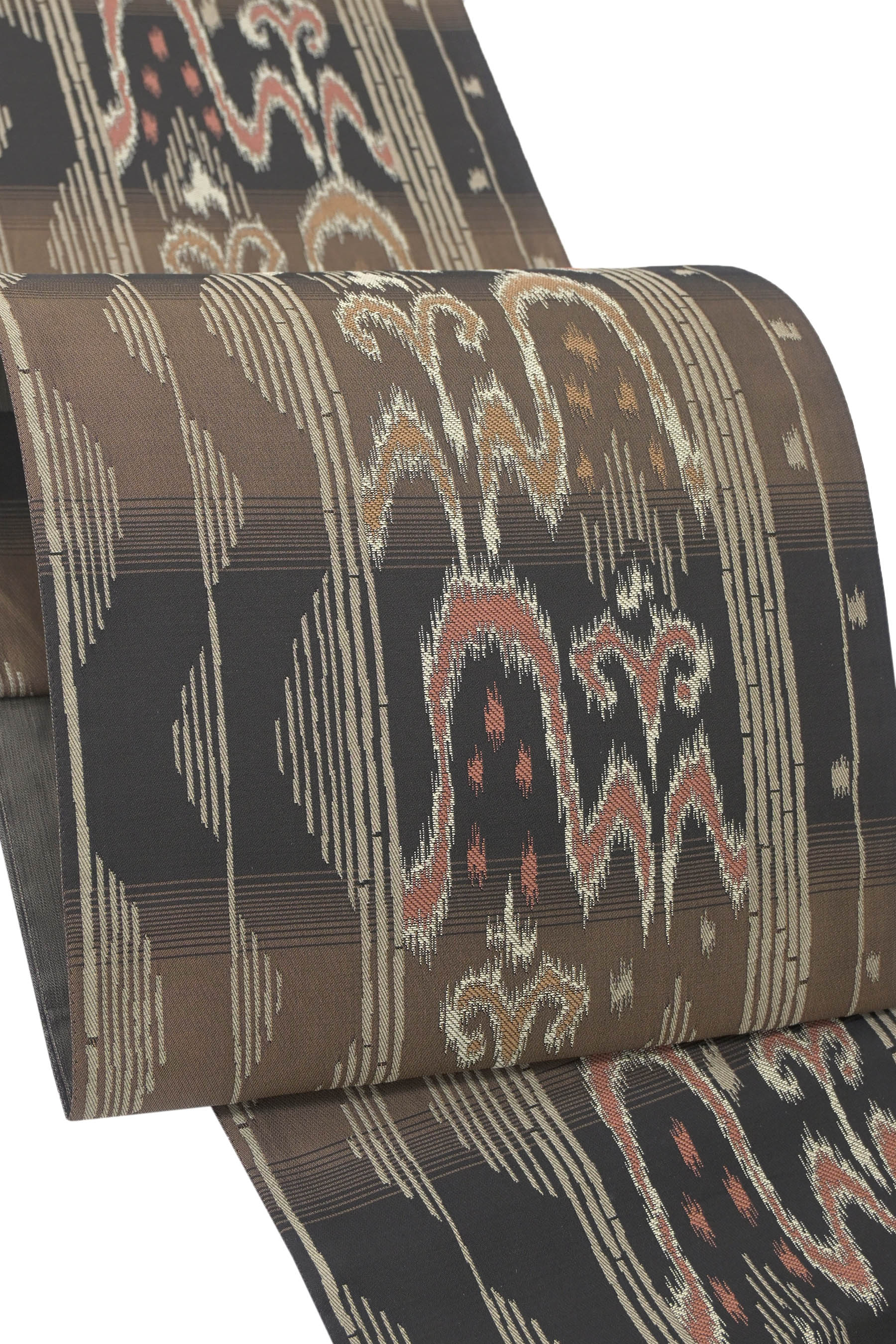 【お得なエブリデイロープライス】 正絹創作洒落袋帯 ≪御仕立て上がり・中古美品≫ 「段地変わり太子間道紋」 シンプルシックなデザイン カジュアルにアクセント