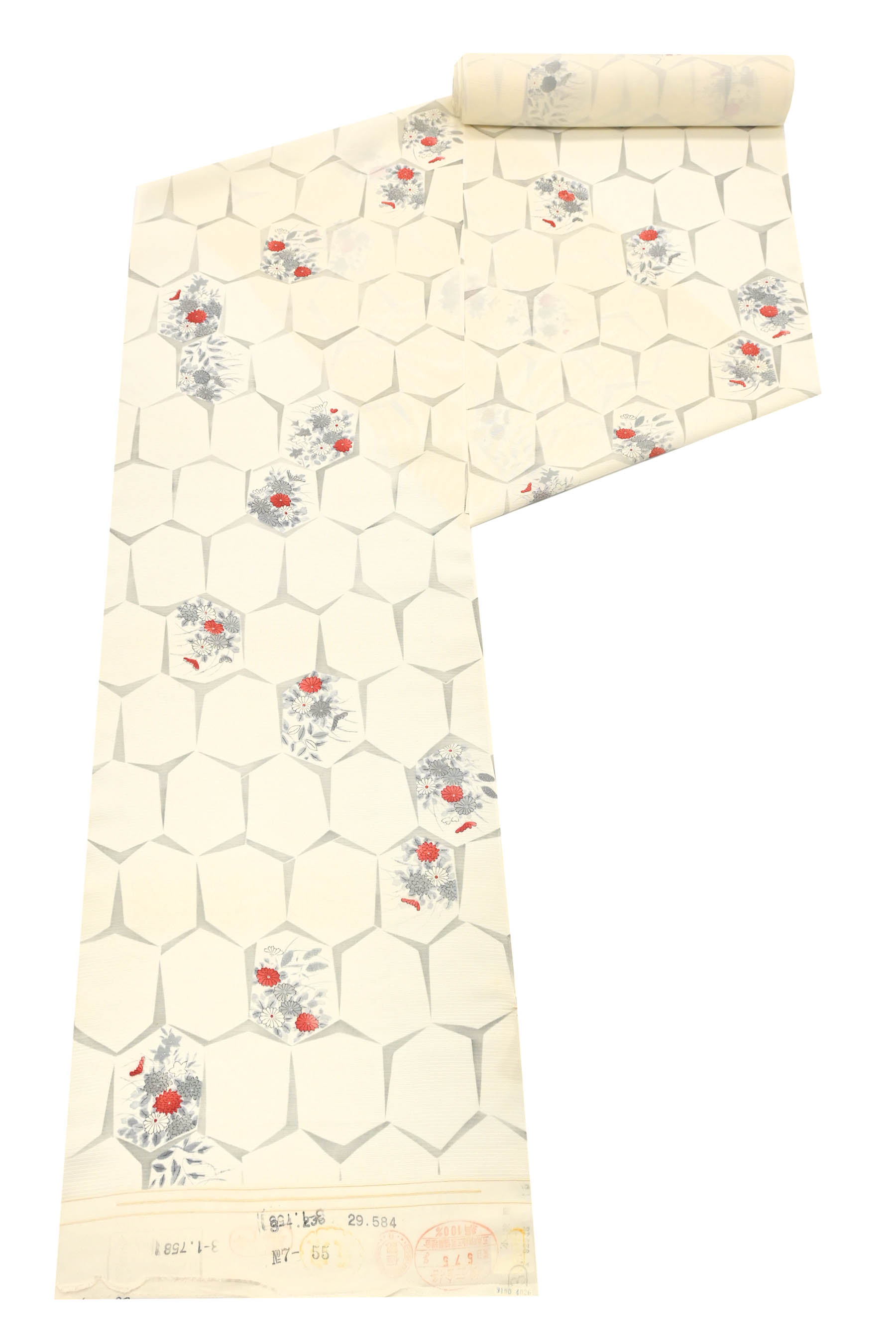 【夏物】 特撰創作友禅絽小紋着尺 「亀甲取に草花」 涼やかな洒落キモノ！ 重宝の一枚！