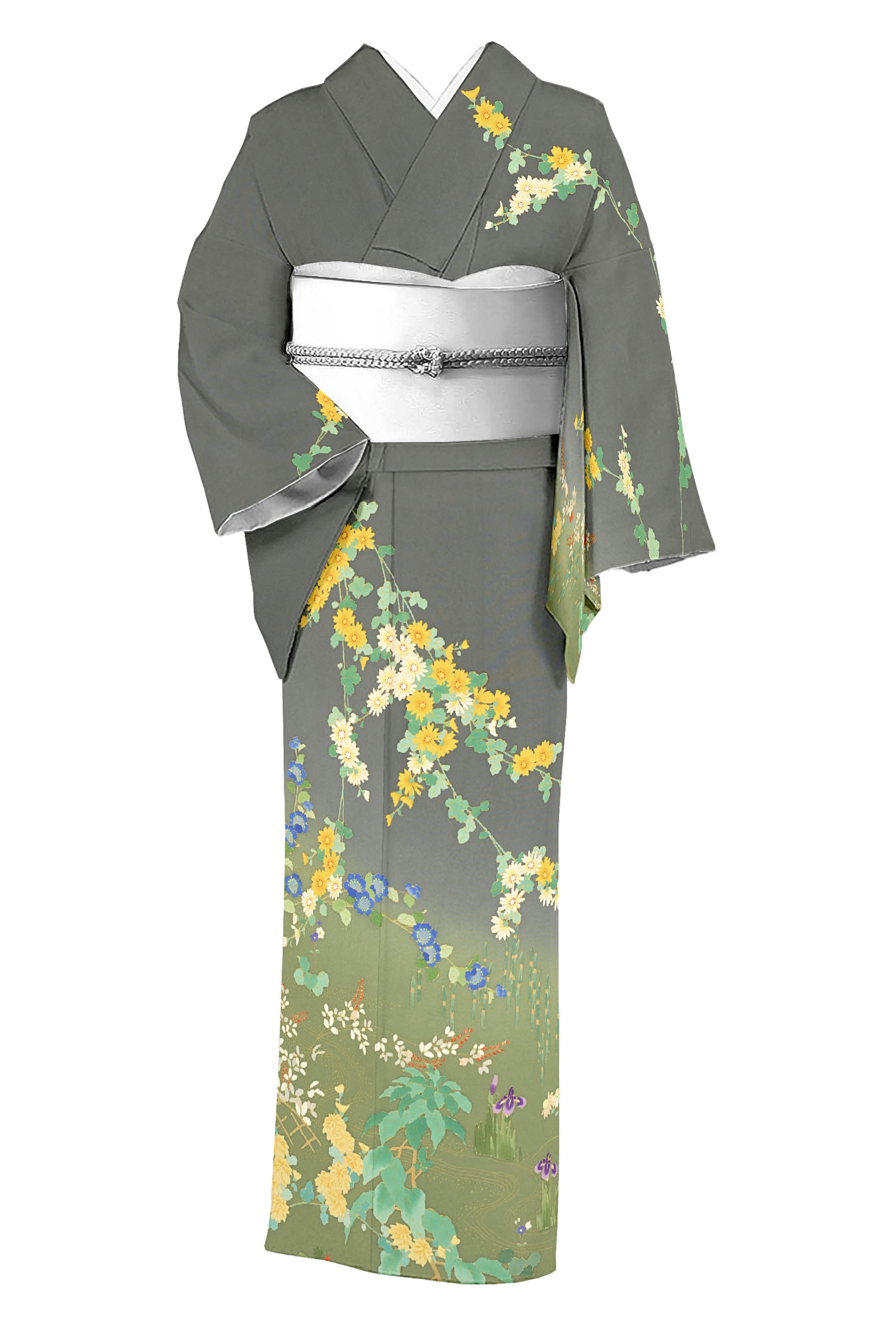 【お仕立て上がり・中古美品】 正絹型糸目訪問着 「花物語」さえあるコントラストが目を引く1枚　身丈1..