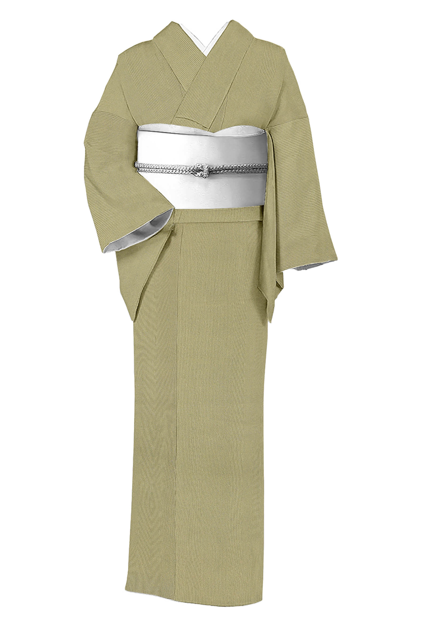 【伝統工芸伊勢型写】 特選江戸小紋 ≪仕・中古美品≫ 「万筋・抹茶色」 さらりと粋な江戸小紋！ シンプル重宝の一枚！ 身丈152　裄64のサムネイル