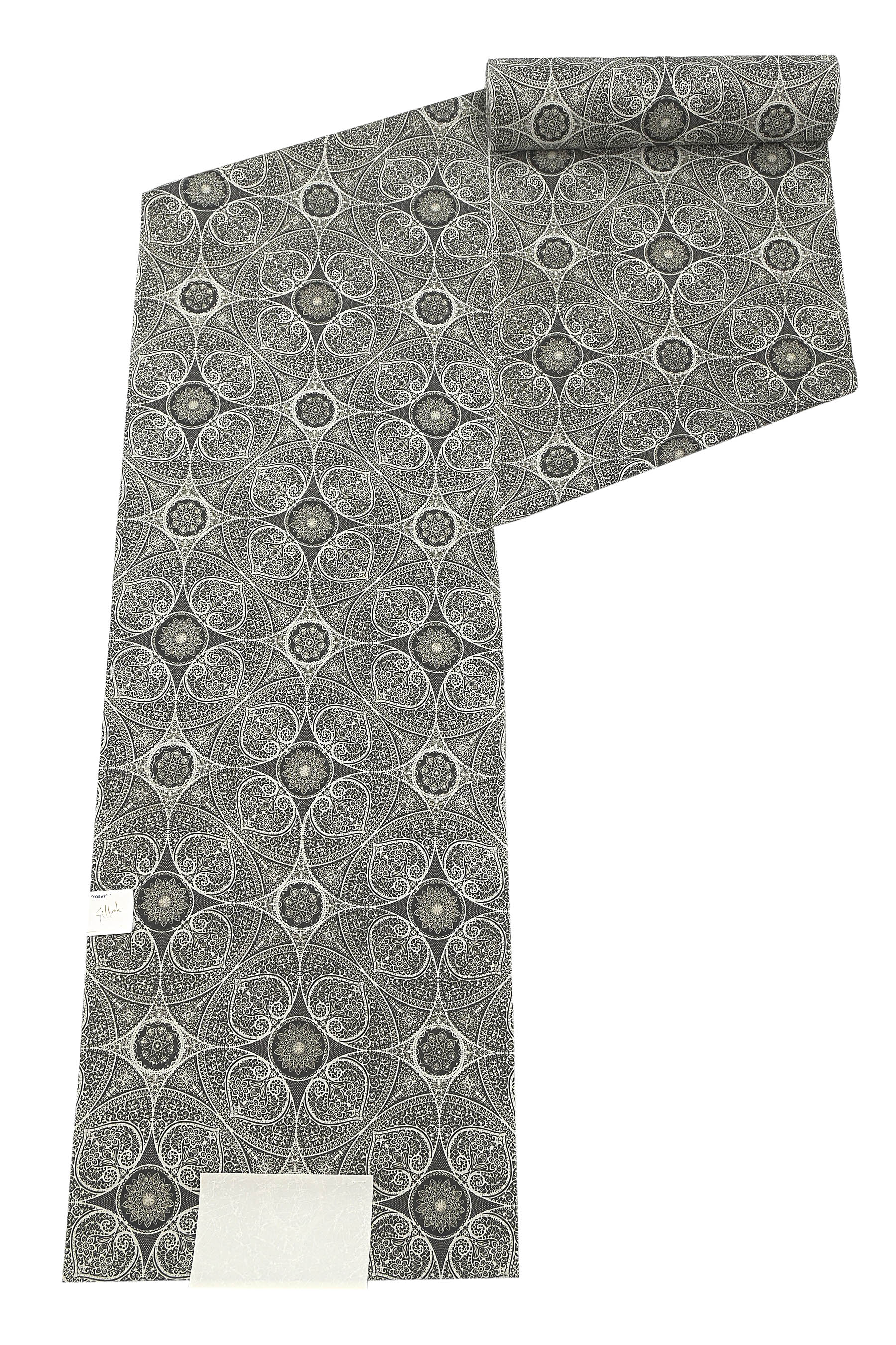 【東レシルック】 小紋着尺 美術サロン 「七宝ペイズリー・ブラック」 お手入れ簡単！ 使い勝手の良い上質小紋！