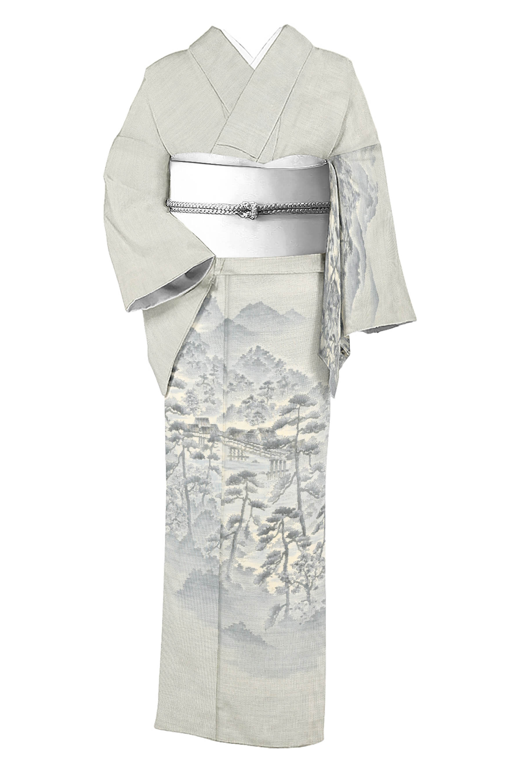 【ブラックフライデー限定】 【古典美術　都喜ヱ門】 本場白大島紬 7マルキ式カタス・有色絣 ≪御仕立て上がり・中古美品≫ 「静寂嵐山」 名匠ならではの精緻な意匠美…！ 身丈155　裄66(4)