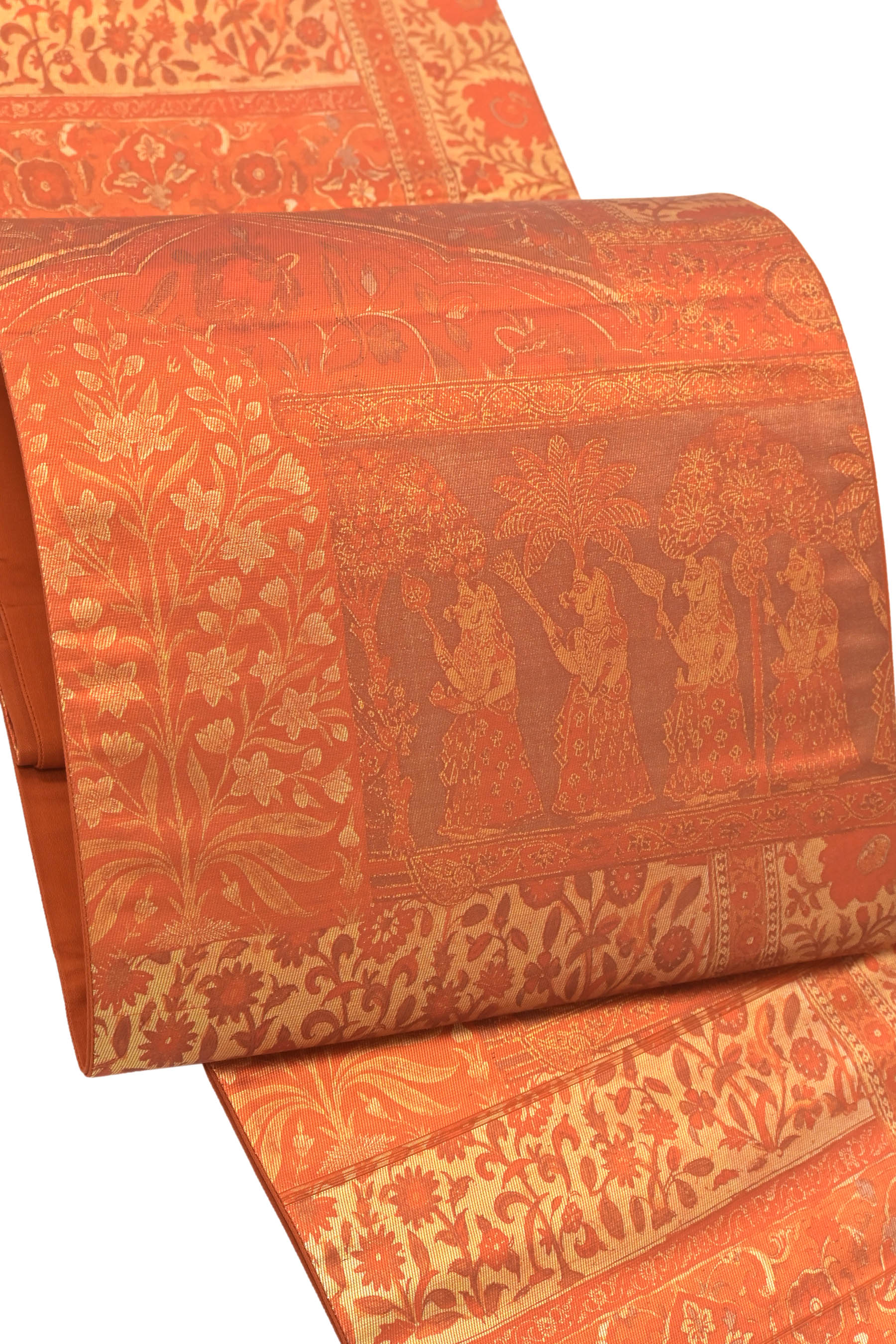 仕立て上がり中古　創作箔錦　染袋帯「古代印度装飾文」≪趣深いモダン柄…個性のしゃれ袋帯！≫短尺