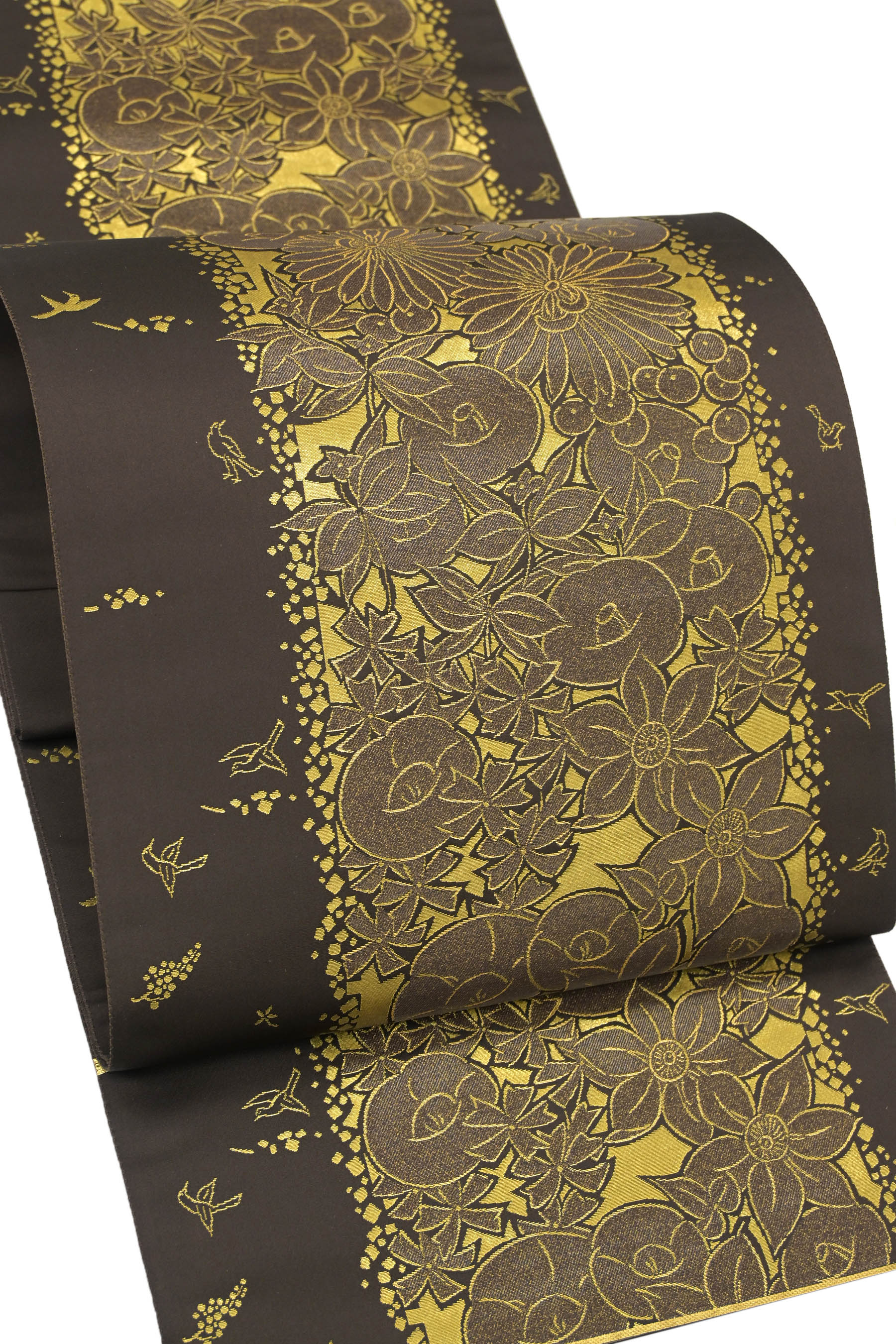 【ブラックフライデー限定】 【となみ織物】 【人間国宝　大場松魚の世界】 特選西陣織引箔袋帯 〜蒔絵〜 ≪御仕立て上がり・中古美品≫ 「平文芳苑」 重厚な蒔絵の世界を帯に…