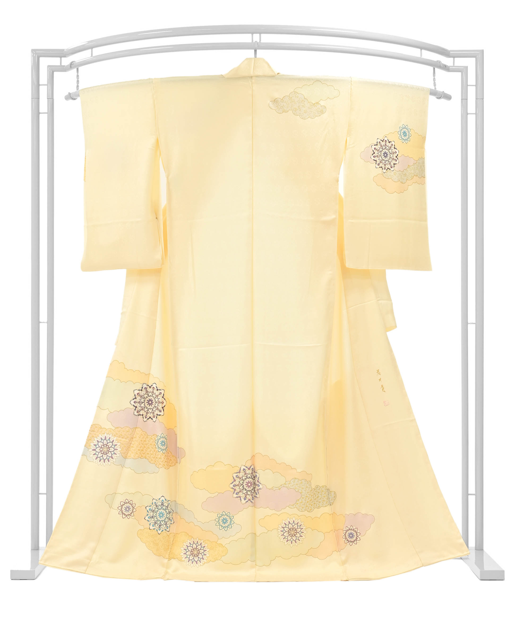 【15%OFFクーポン対象】 【藤井寛】 本手加工友禅訪問着 「雲取正倉院華紋(薄黄色)」 品格の古典柄 正統派フォーマル!