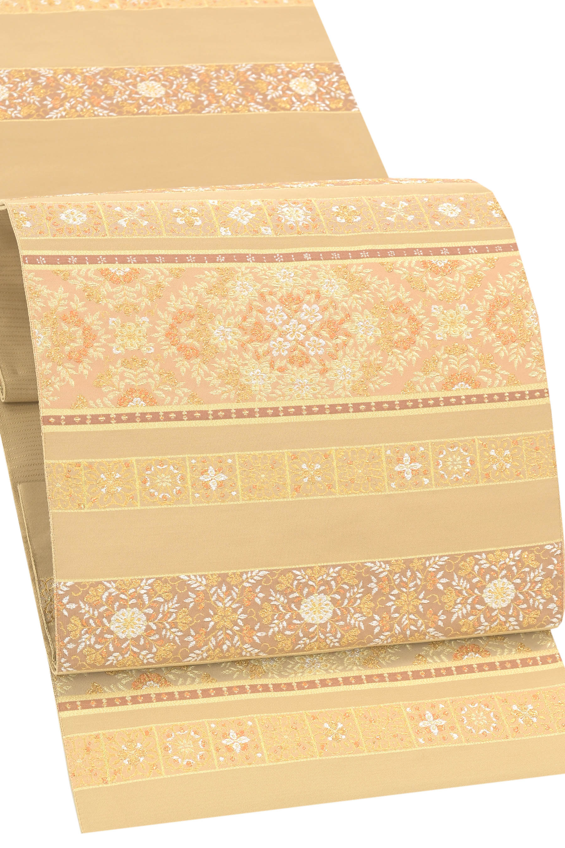 【大蔵ざらえ】 【河村織物】 特選手織り袋帯 〜栄昌綴〜 ≪御仕立て上がり・中古美品≫ 「飛鳥小花横段文」 手織の味わい… 細緻な織の特選フォーマル！