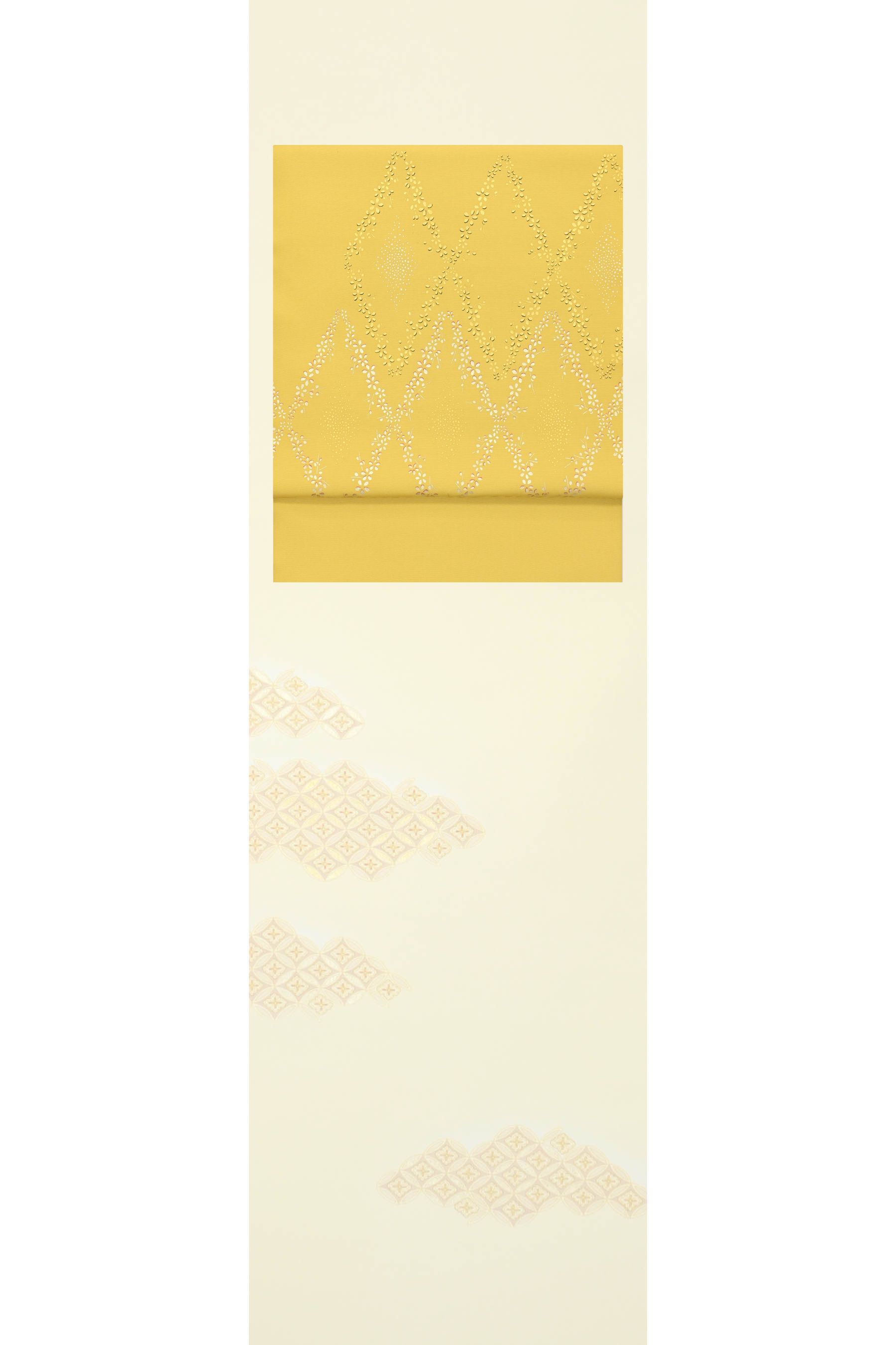 “赤札セット価格！” 【吉澤の友禅】 特選十日町友禅付下げ着尺 楊柳地使用 【人間国宝　故：福田喜重】 特選工芸摺箔友禅九寸名古屋帯 品良く上品な装いに…