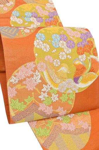 【年に一度の本決算バーゲン】 ◎仕・中古品 ≪特選西陣織袋帯≫ 「花鳥の丸紋」 振袖にも!はなやぎフォーマル! 短尺 【年に一度の本決算バーゲン】 ◎仕・中古品 ≪特選西陣織袋帯≫ 「花鳥の丸紋」 振袖にも!はなやぎフォーマル! 短尺