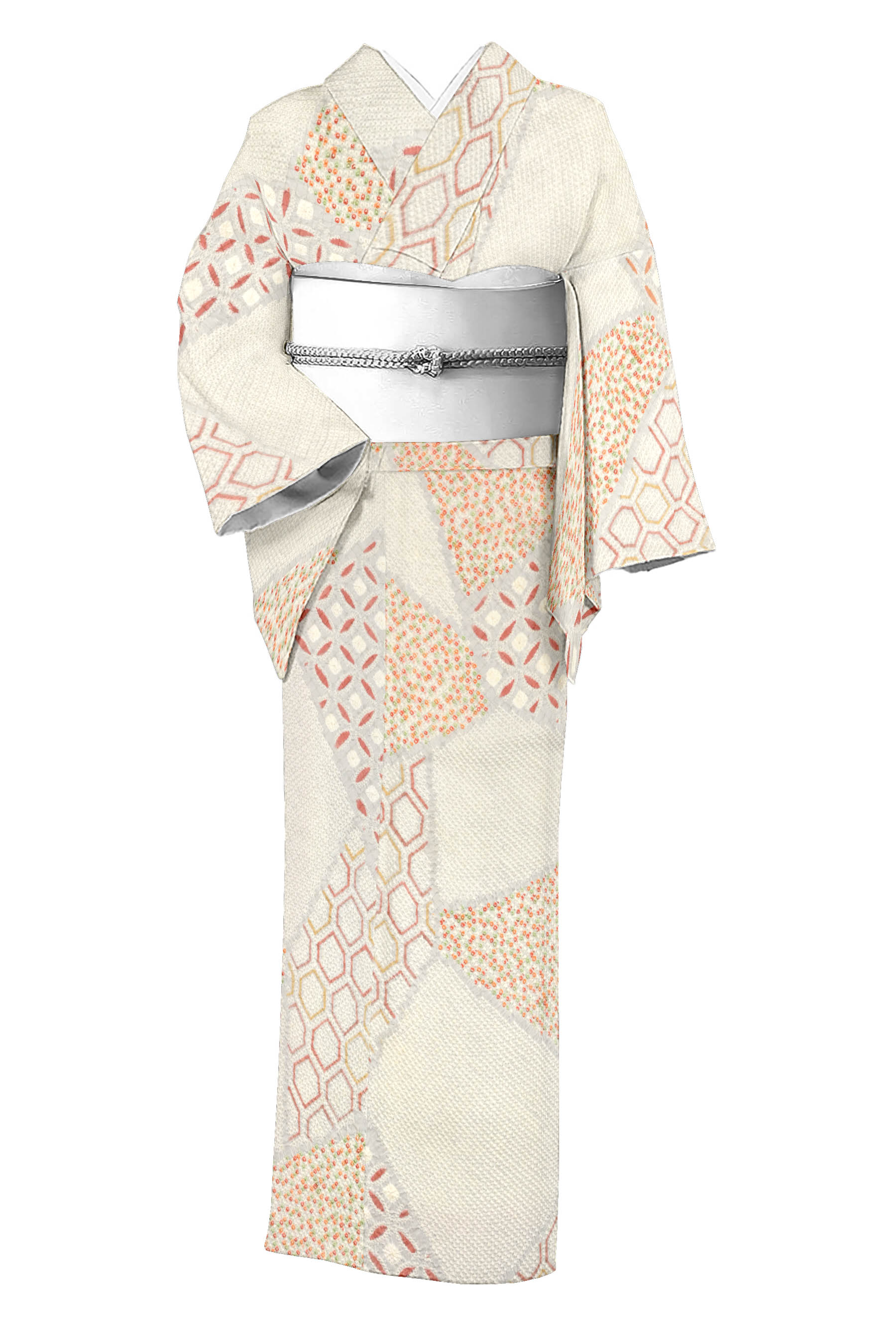 【24時間限定20％OFF】 【創作正絹総絞り染め小紋】≪御仕立て上がり・中古美品≫ 「切取有職」 ふっくら贅沢！レトロ風情香る一枚！ ☆身丈157　裄65.2のサムネイル