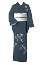 【御仕立て上がり・中古美品】 正絹京染付下げ 「花影市松紋」 落ち着きあるお色柄! 帯合わせ様々な万能きもの! 身丈156 裄68.5