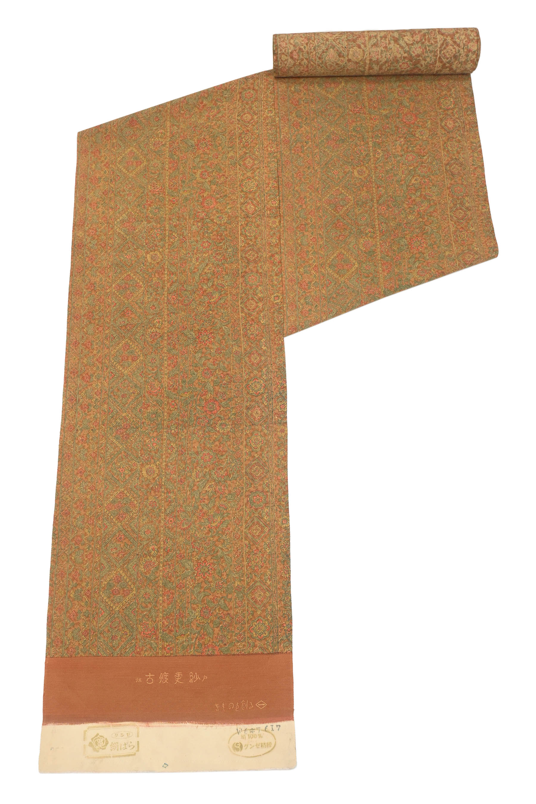 【アウトレット】 【老舗　菱一（ひしいち）】 特選東京染小紋着尺 江戸　古渡更紗 「唐花間道紋」 今はなき老舗一流問屋の掘り出し品！