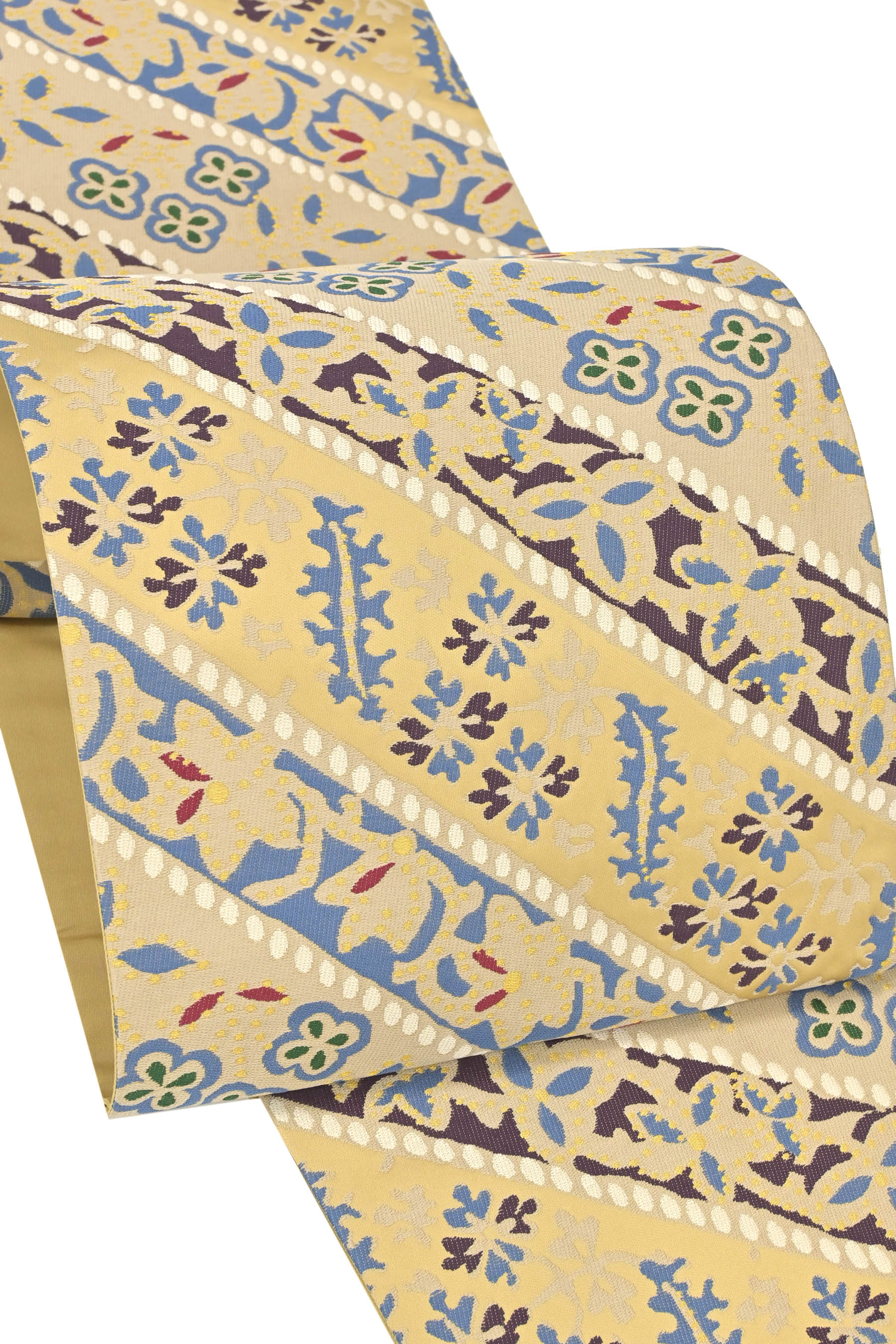 【大蔵ざらえ】 【白綾苑大庭】 特選西陣織袋帯 「更紗斜取文」 これぞ名ブランドの意匠力！ 壁糸使用のハイクラス品！