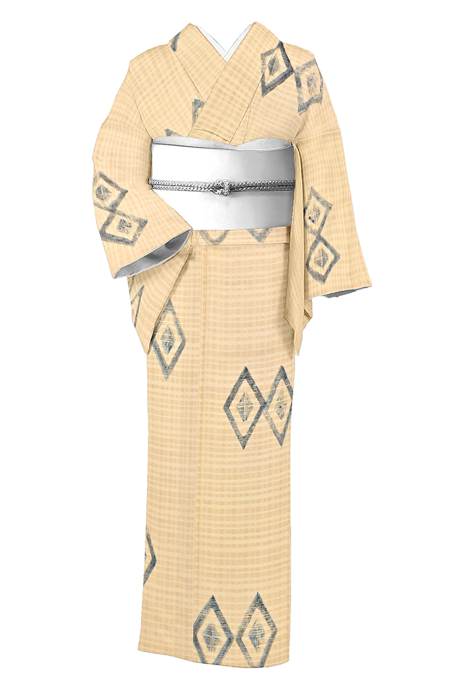 “単衣在庫処分！” 特選本手加工友禅紬 ≪単衣仕立て・中古美品≫ 「二連菱」 やわらかな世界観が愛らしい..