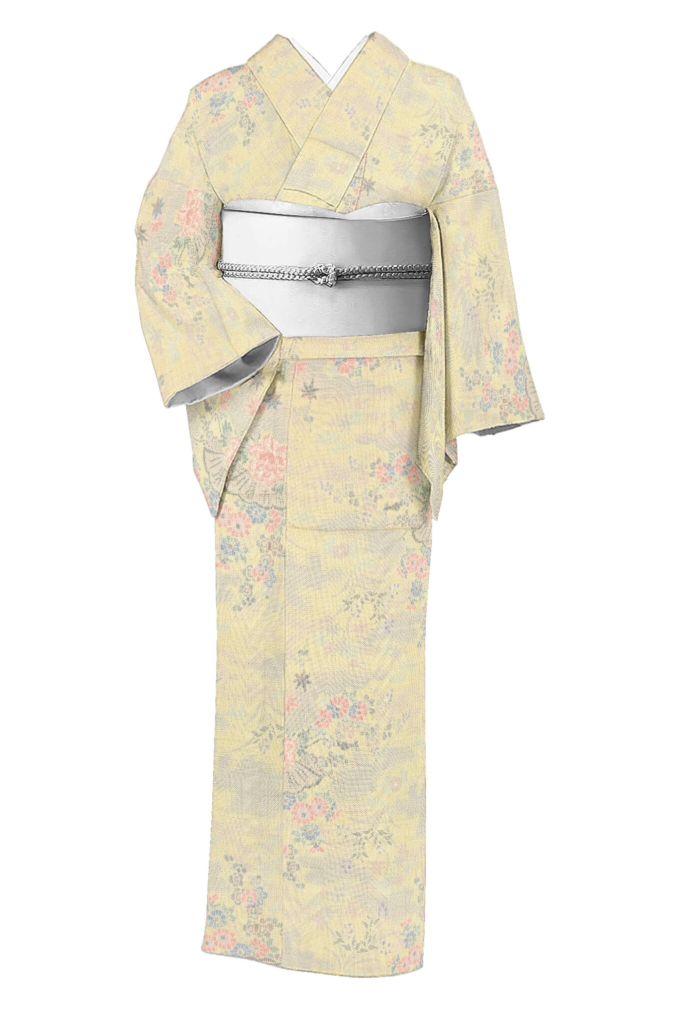 【本場白大島紬】 9マルキカタス式有色絣 ≪御仕立て上がり・中古美品≫ 「四季草花文」 繊細な美絣… 一挙ご紹介!アンティーク大島紬! 身丈154 裄63.5