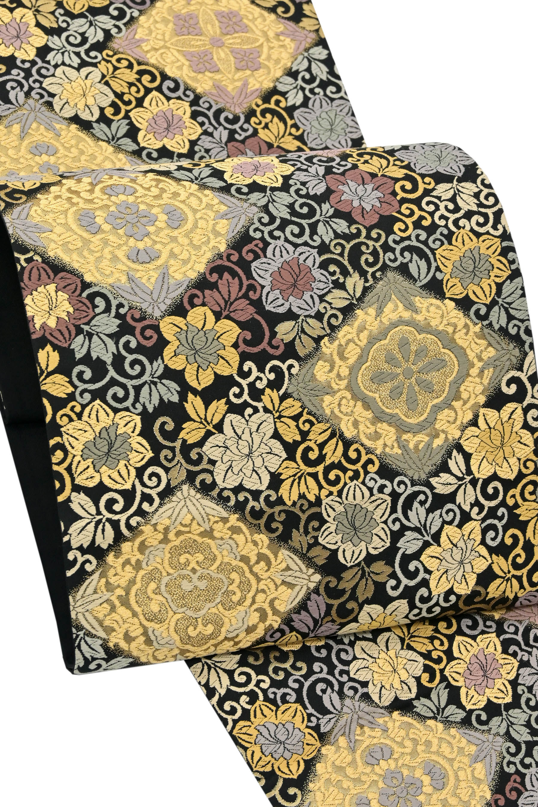 【お得なエブリデイロープライス】【中野織物】 正絹西陣織袋帯 ≪御仕立て上がり・中古美品≫ 「笹菱華紋」 落ち着いたフォーマルの佇まいに