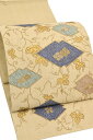 【某有名ブランド】 特選手刺繍金彩加工袋帯 野蚕糸紬地 ≪御仕立て上がり・中古美品≫ 「疋田菱に蔦ぶどう」 サラリと軽い織地に贅沢刺繍の工芸帯!