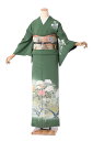 ”Web限定販売!” 【すぐに着られる訪問着・袋帯・帯締め・帯揚げの4点セット!】 ≪お仕立て上がり・中古美品≫ 「訪問着:春秋花苑・笹色」 身丈165.5 裄...