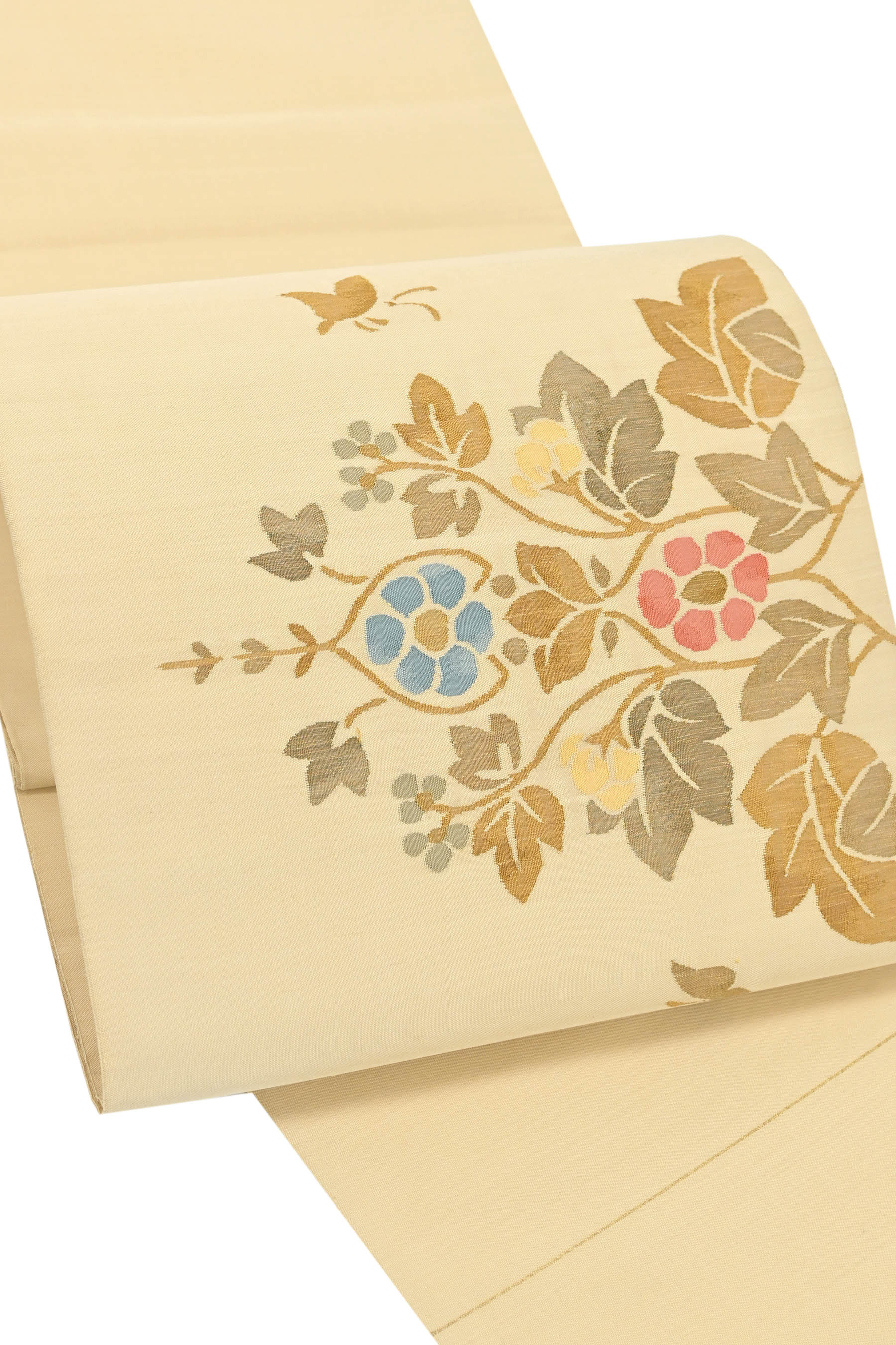 【お得なエブリデイロープライス】 【京の小機屋】 特選すくい織京袋帯 ≪お仕立て上がり・中古美品≫ 「胡蝶唐花」 希少な洒落帯！ 遊び心が詰まった上質趣味帯！