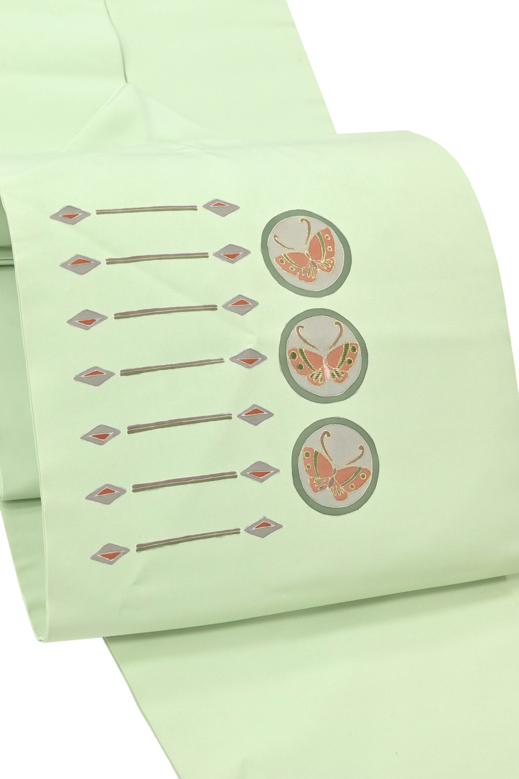 【大蔵ざらえ】 【人気の染め帯】≪お仕立て上がり・中古品≫ 正絹塩瀬地九寸名古屋帯 「蝶の丸紋」 ☆深みある色彩…