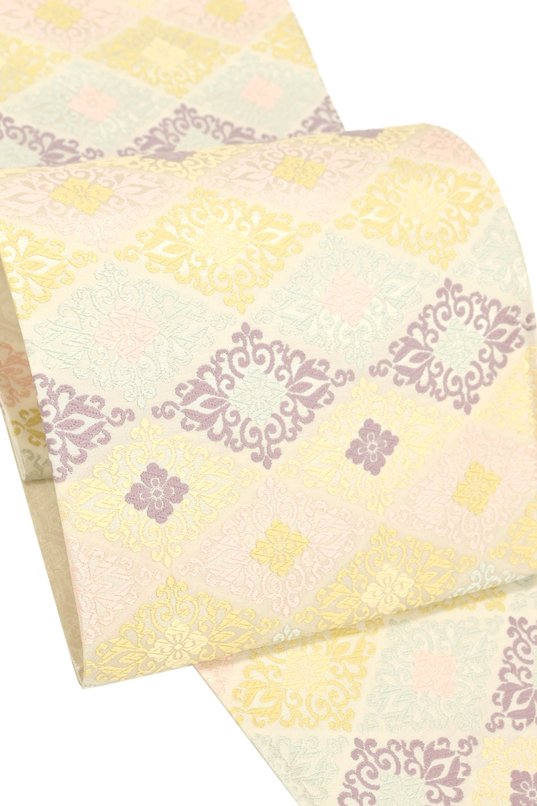 【大蔵ざらえ】 【河合美術織物】 特選西陣唐織袋帯 「能寿菱取花菱唐草文」 優雅に女性らしき華やぎ！