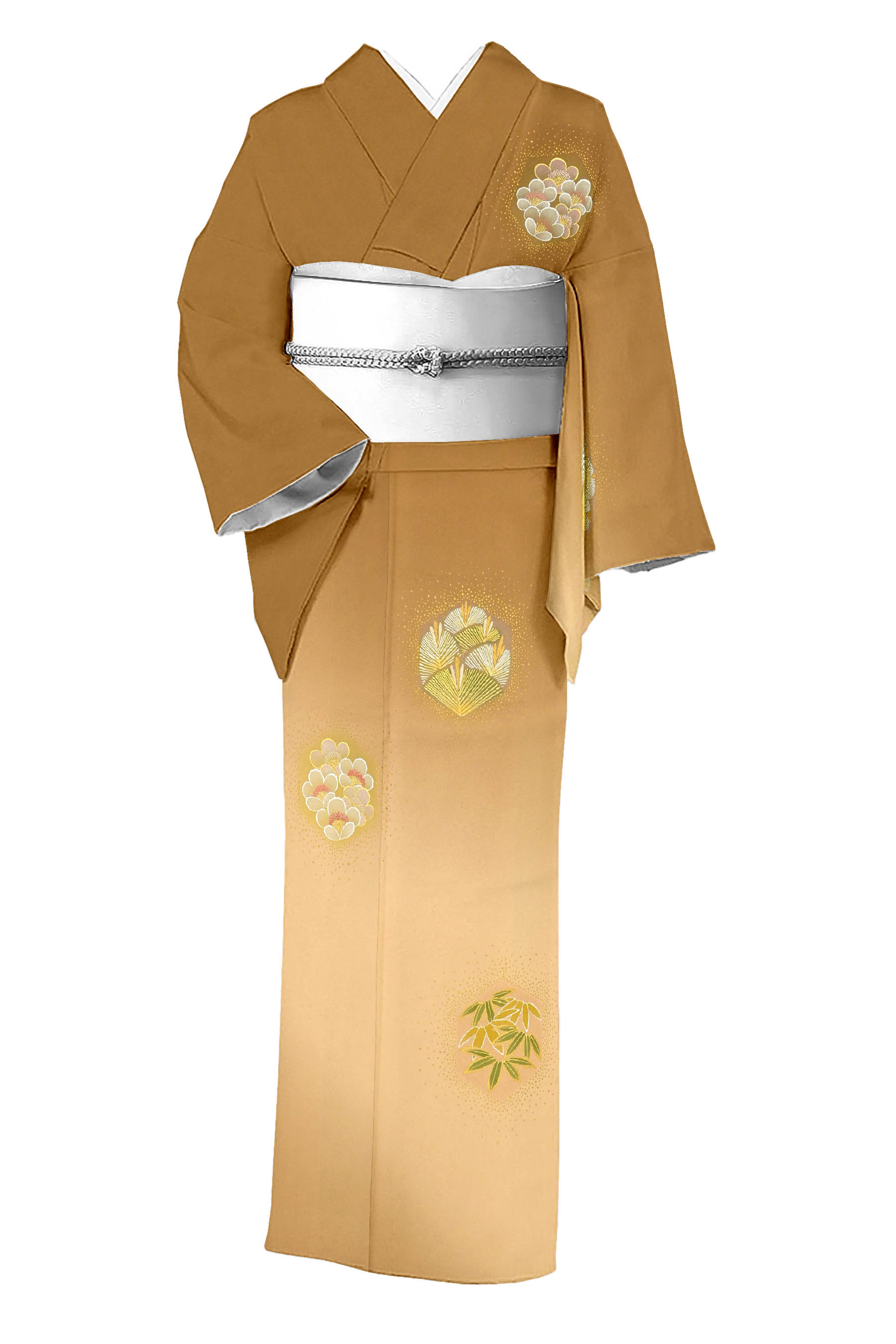 【大蔵ざらえ】 【人間国宝　故・福田喜重】 特選工芸摺箔手刺繍訪問着 ≪御仕立て上がり・中古美品≫ 「松竹梅亀甲に切金」 稀に見る良きお色柄！ 必見価格！ 身丈161　裄66.5