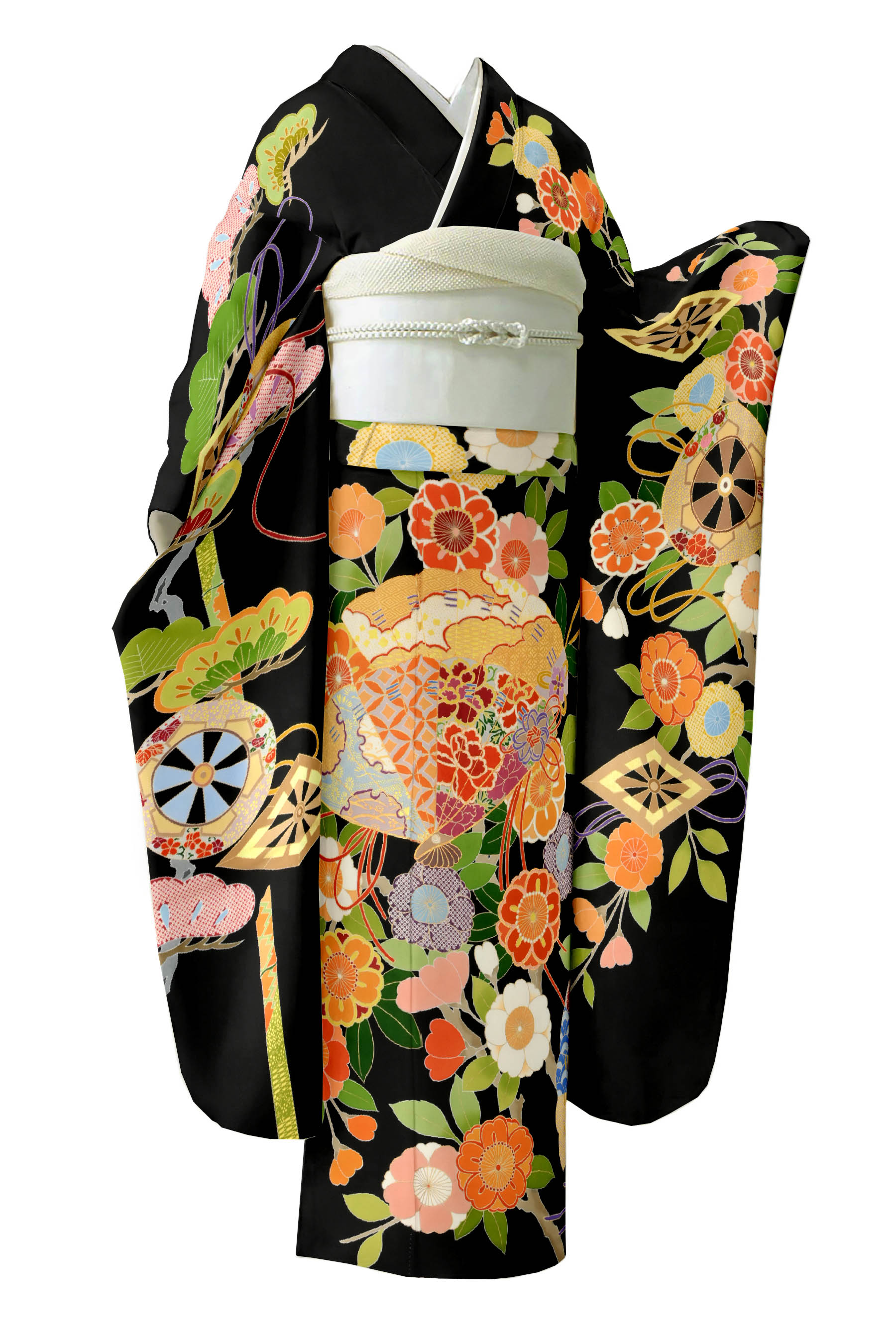 【ブラックフライデー限定】 【創業弘治元年　千總】 【百貨店扱い品】 特選本手描き京友禅お振袖 ≪御仕立て上がり・中古美品≫ 「御所車に吉祥草花」 最高級の晴れ姿！！ 身丈169　裄71(4)