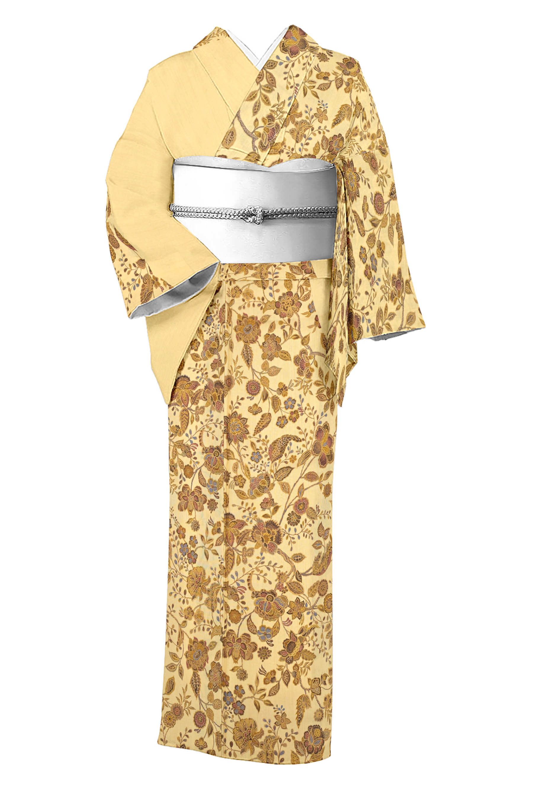 【ブラックフライデー限定】 【野蚕紬】 正絹手加工染紬地訪問着 ≪胴抜き仕立て・中古美品≫ 「インド花..