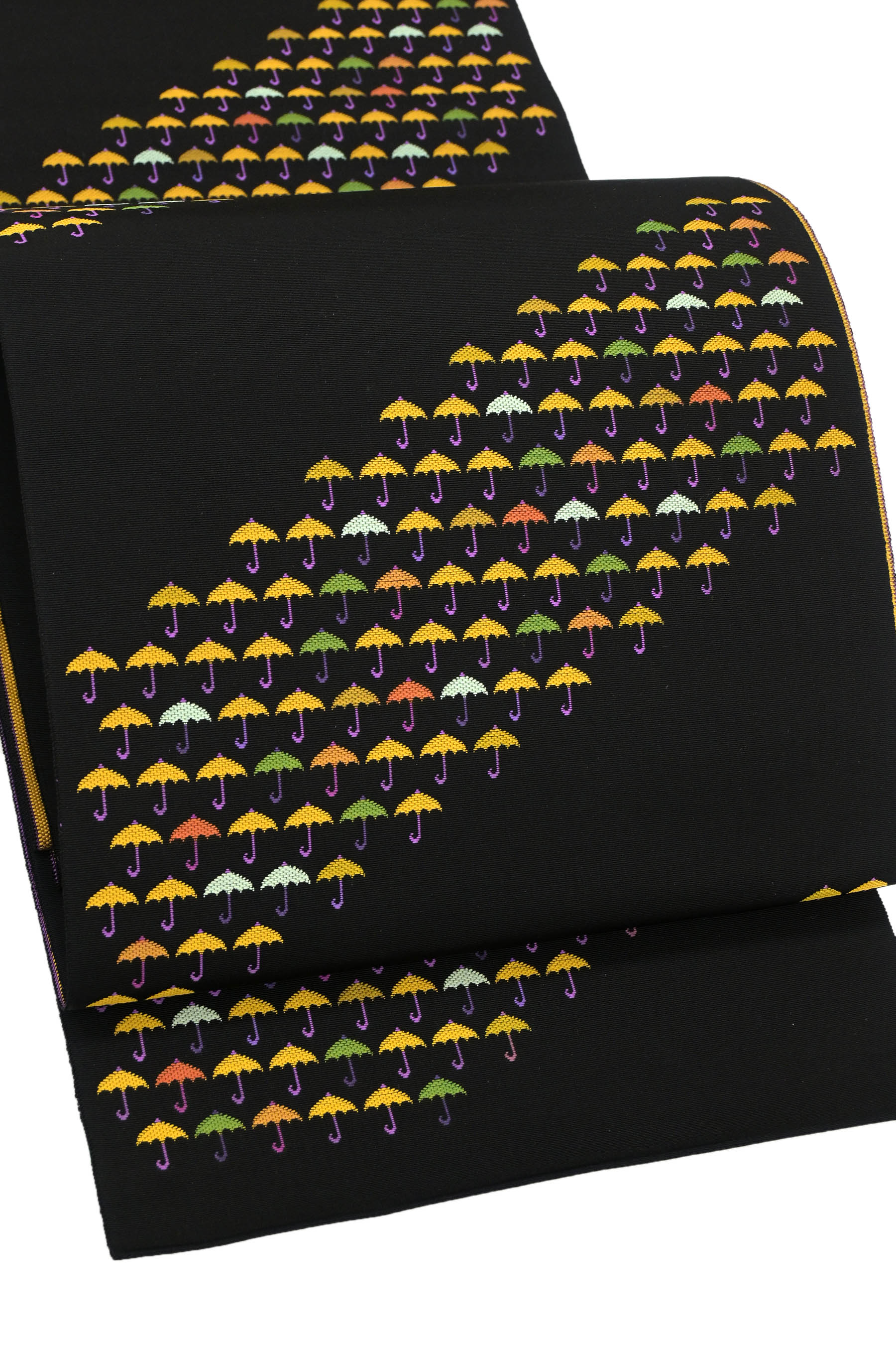 【大蔵ざらえ】 【有栖川織物】 正絹西陣織八寸名古屋帯 「umbrella！」 ユニークな傘のデザイン カジュアルの帯姿に