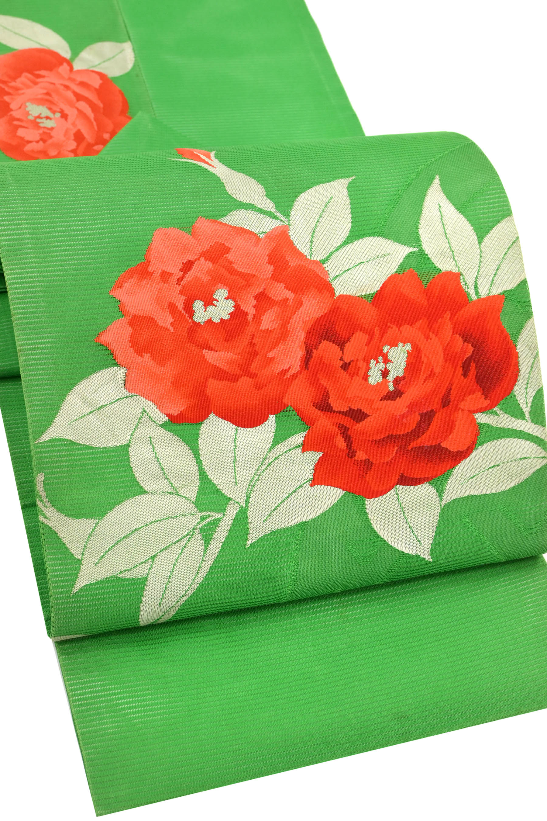 【夏帯】（お仕立て上がり・中古美品）創作正絹綴絽九寸名古屋帯「薔薇」☆涼しげの装いに、そっと気品を添えて...