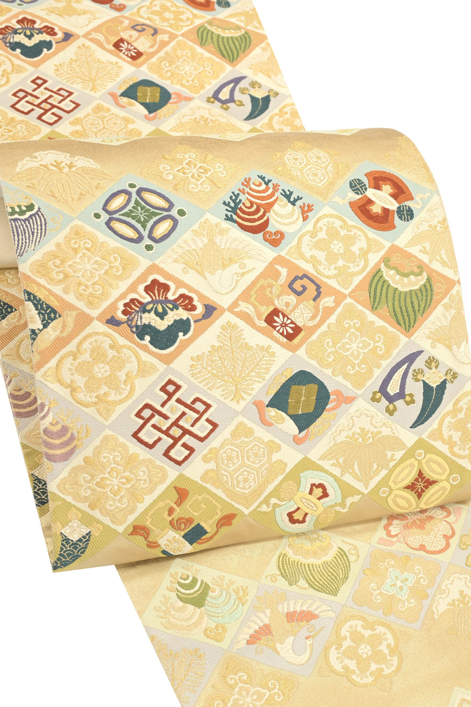 堀だしリサイクル！仕・中古美品　【引箔の美技！】　【小機屋・帯のあらた】 特選引箔袋帯「名宝菱文様」フォーマルに本物の1本！