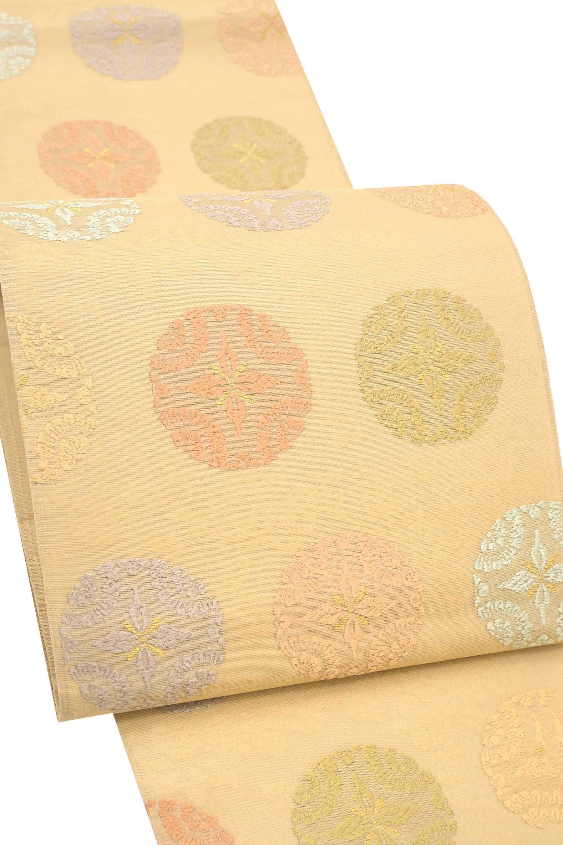 【お得なエブリデイロープライス】 【夏帯】 正絹唐織紗袋帯 ≪御仕立て上がり・中古品≫ 「能寿浮線綾紋」 さらり、軽やかに 流行り廃りない有職のデザインのサムネイル