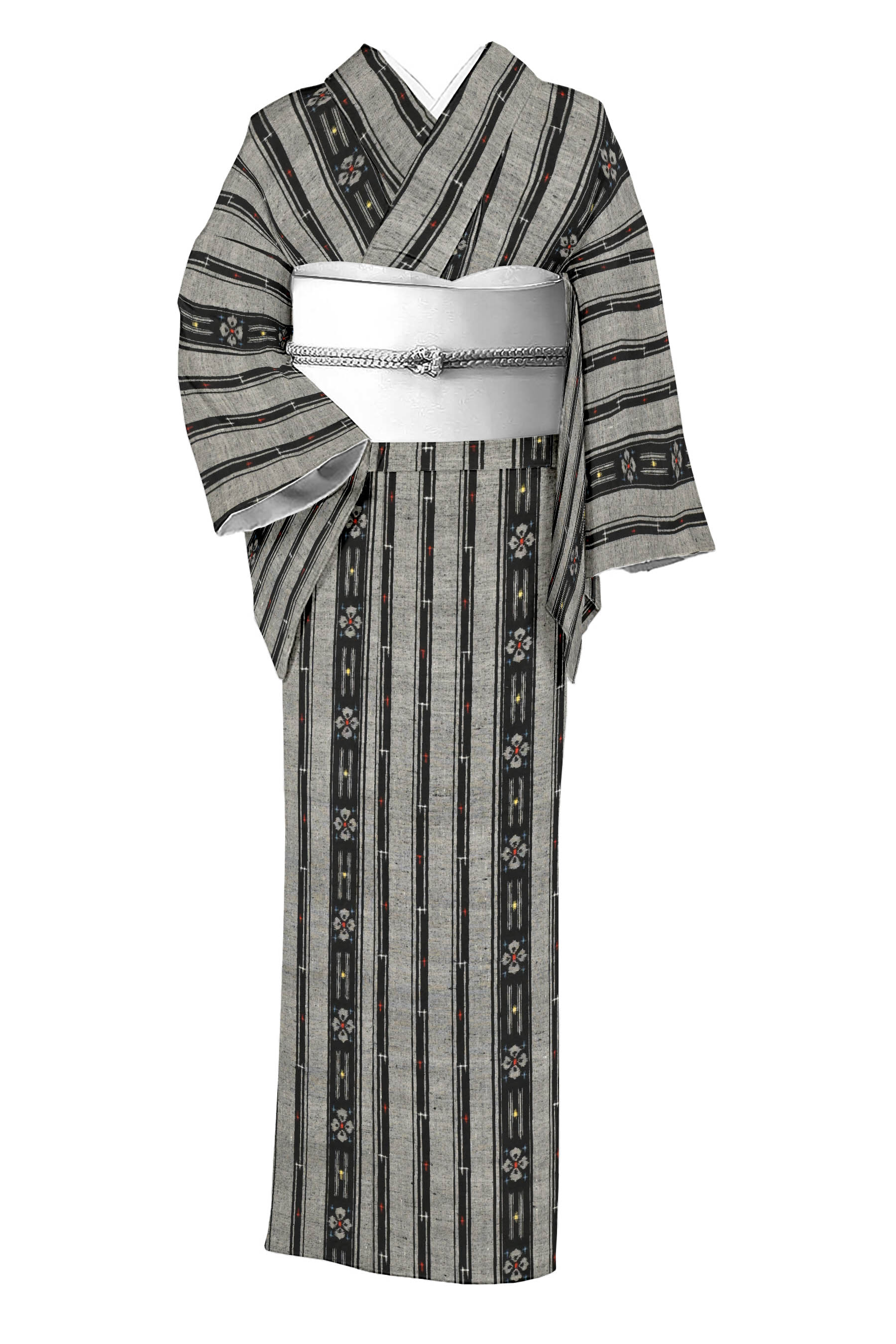 【大蔵ざらえ】【特選十日町紬】≪御仕立て上がり・中古美品≫「花菱献上」 民芸的なお洒落着！帯合わせを楽しんで！ 身丈156　裄64.5