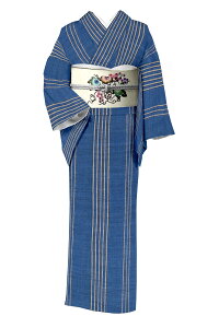 【仕立てサービス529000円均一】【着物+帯2点セット】【現代の名工 秋山眞和】 特選天然灰汁発酵建藍染真綿紬着尺【安里紅型工房】 本場琉球紅型九寸名古屋帯