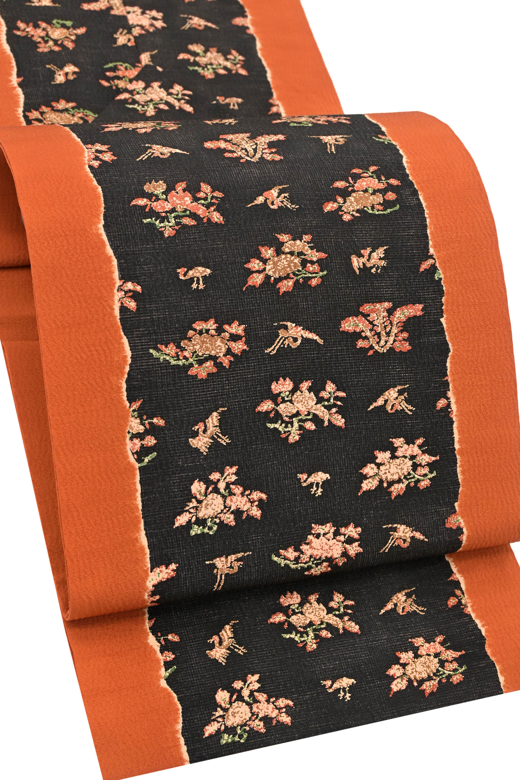 【15%OFFクーポン対象】 【名門 多ち花】 特選摺型友禅全通九寸名古屋帯 ≪御仕立て上がり・中古美品≫ 「朱花鳥譚」 時を超えて語り継がれる、染めの言の葉…...