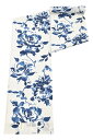 【夏着物】～美術サロン～特選綿麻浴衣着尺藍捺染「花」