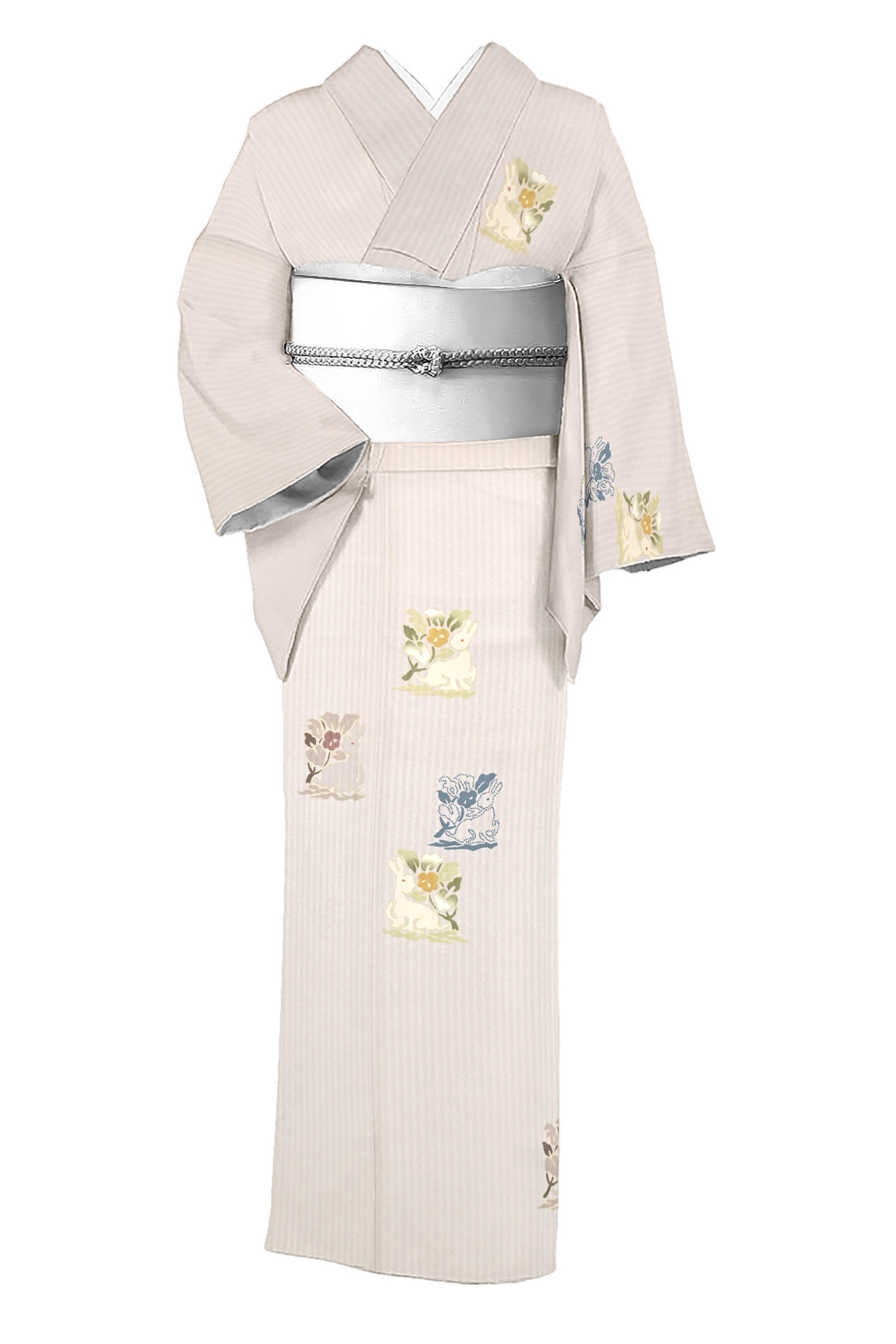 【大蔵ざらえ】 【島善】 特選十日町友禅付下げ ≪御仕立て上がり・中古美品≫ 「印伝調花兎紋」 個性的なデザイン 抑えた彩りでシックに 身丈160.5 裄66.5