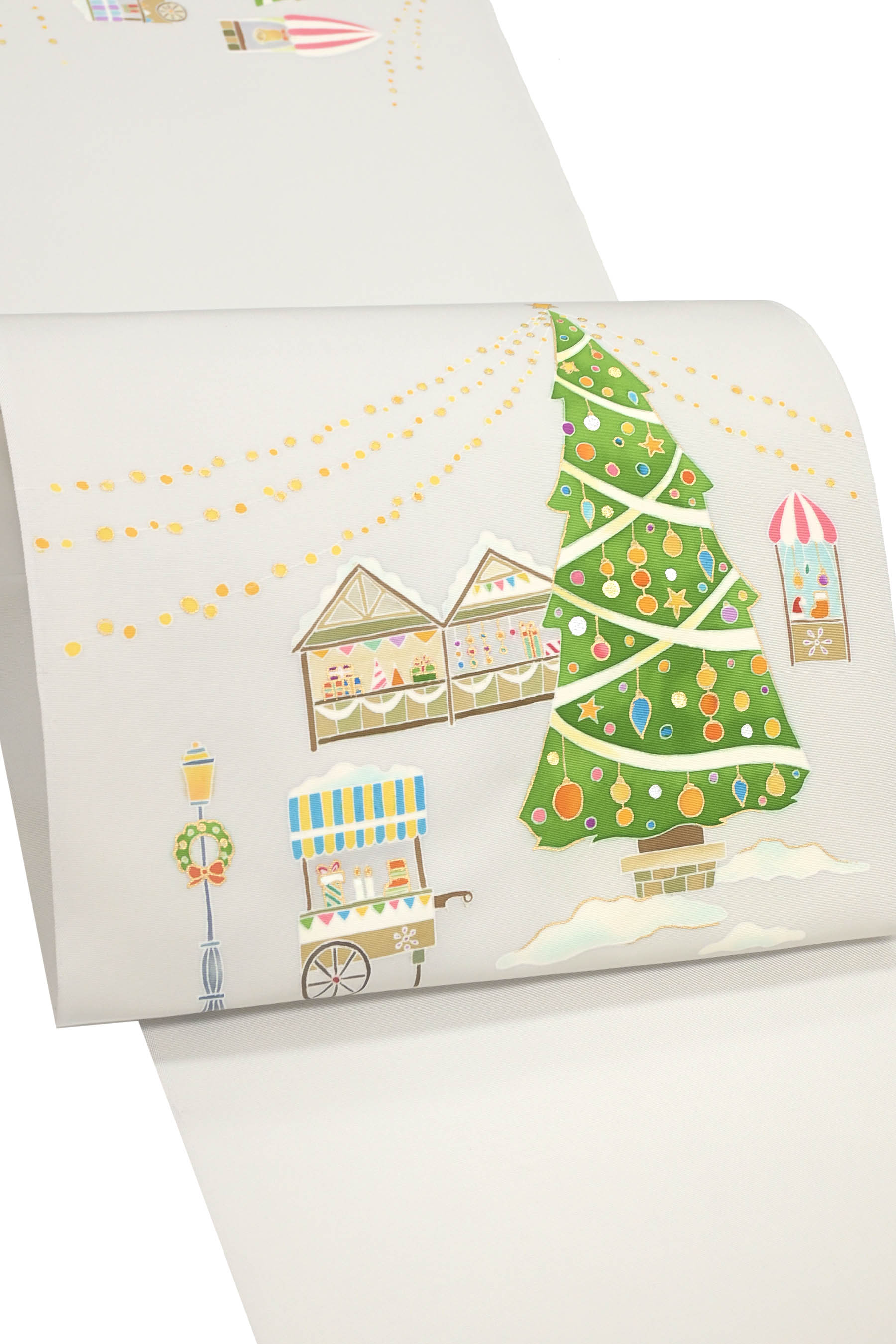 【京の工芸染処　せい山】 特選本手加工友禅塩瀬九寸名古屋帯 「クリスマスツリー」 心踊る、笑顔灯る..