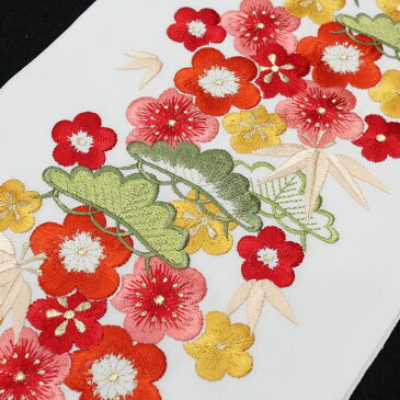 半衿 刺繍 半襟 はんえり 白 赤 緑 黄 松竹梅 振袖 袴 成人式 卒業式 結婚式 刺繍半襟 洗える モダン 大人 女性 レデイ—ス ポリエステル シルエリー 春秋冬用 新品購入