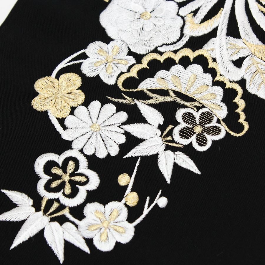 半衿 刺繍 半襟 はんえり 黒 金 乱菊 梅 ゴールド 大人っぽい 振袖 袴 成人式 卒業式 結婚式 刺繍半襟 洗える モダン 大人 女性 レディース ポリエステル シルエリー 春秋冬用 新品購入 お買い物マラソン