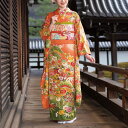 【レンタル】 着物 振袖レンタル 成人式用 一式フルセット オレンジ 古典 身長151-162.5cm 1月 2026年 安い ネット 高級 呉服屋 格安 フルセット 花 松竹梅 緑 NR-215 全国配送 宅配レンタル 通販 女性 和装 貸衣裳 レトロ モダン おしゃれ 可愛い