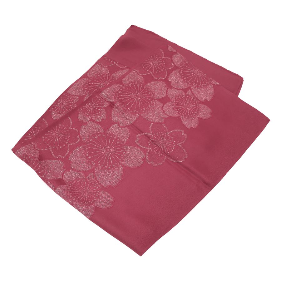 帯揚げ 振袖用 紫 赤紫 マゼンタ 桜 銀糸 正絹 絹100％ 丹後ちりめん おびあげ セミフォーマル カジュアル 成人式 晴れ着 振り袖 お洒落 成人式 お宮参り 七五三 入学式 卒業式 入園式 卒園式 お茶会 行事などの着物 和装用
