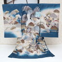 お宮参り 着物 産着 赤ちゃん 男 男の子 男児 初着 祝い着 明るい藍色 明るい紺 鷹 タカ 兜 かぶと 刺繍 かっこいい 豪華 高級 熨斗目 正絹 和服 呉服店 七五三 百日参り 衣装 長襦袢付き お買い物マラソン