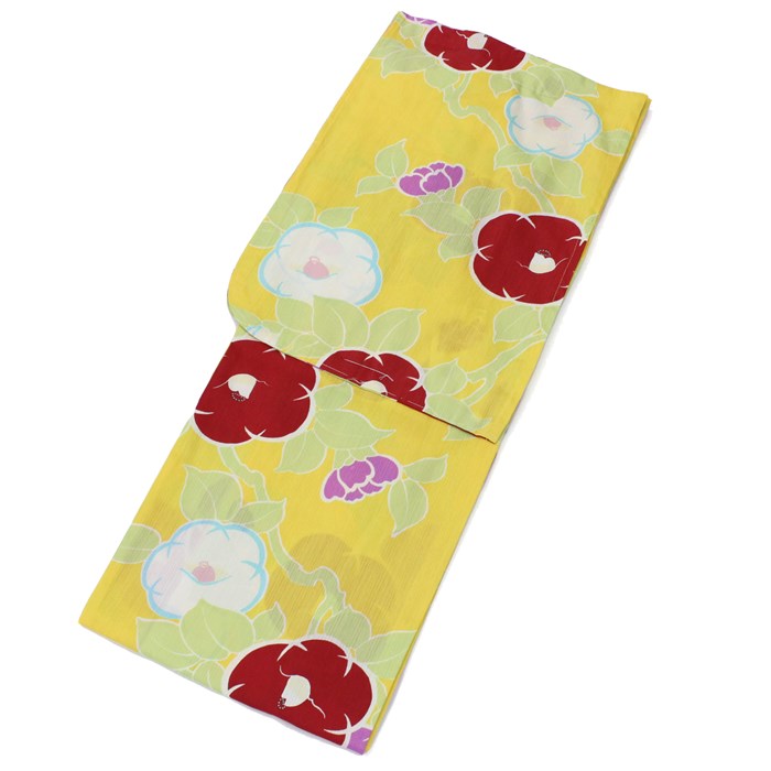 浴衣 ゆかた 女性用 女物 レディース 仕立て上がり プレタ IKKOプロデュース 黄色 紅白椿 外国人へのお土産にも プレゼント お買い物マラソン