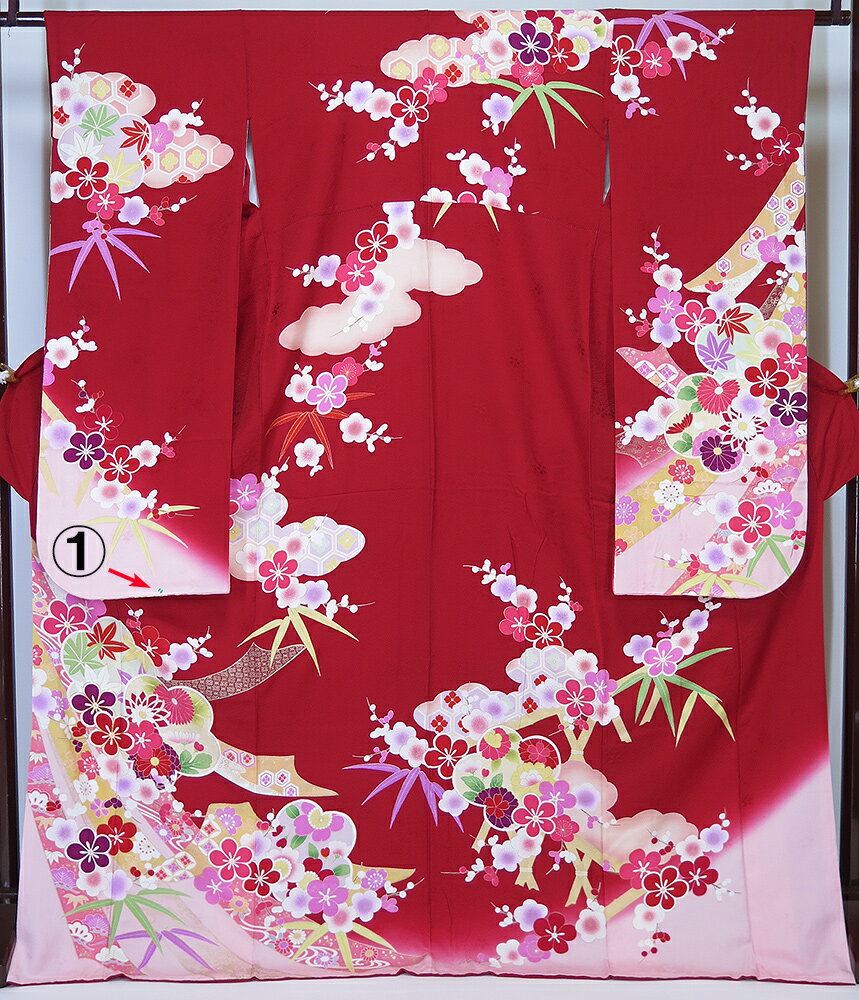 Rakuten - 【中古】美品　京友禅　正絹　振袖　赤系